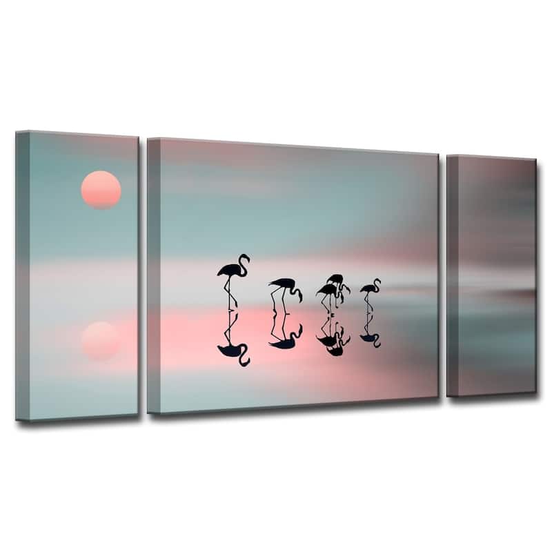 Ready2HangArt 'Family Flamingos' 3-Pc Canvas Wall Décor Set - Pink