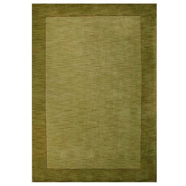 Hand-tufted Olive Green Border Wool Rug - 8' x 10'6