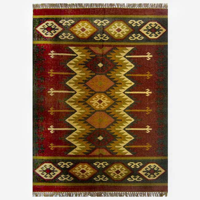 Hand woven Kilim Burgundy Jute/ Wool Rug (5 X 8) (redPattern GeometricMeasures 0.25 inch thickTip We recommend the use of a non skid pad to keep the rug in place on smooth surfaces.All rug sizes are approximate. Due to the difference of monitor colors, 