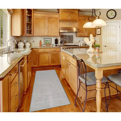 Maxy Home Hamam Solid Grey 2 ft. 8 in. x 9 ft. 10 in. Rubber Backed Runner Rug - multi - 2'8 x 9'10