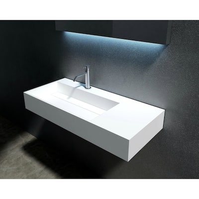 Juniper 36" Solid Surface Wall Mounted Sink - Left Basin