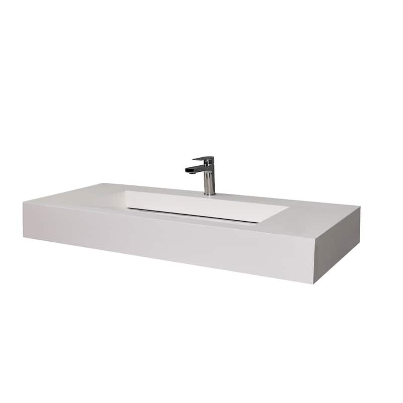 Pyramid Solid Surface Wall Mounted Sink - 48"x18.9"x5.1" - White