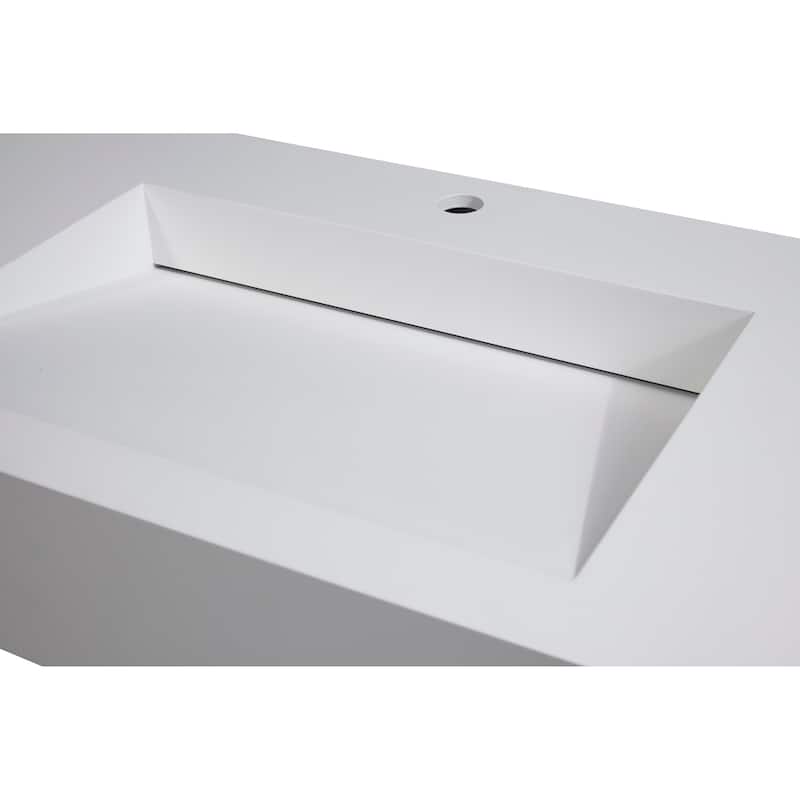 Pyramid Solid Surface Wall Mounted Sink - 35.4" x 18.9" x 5.1 - White