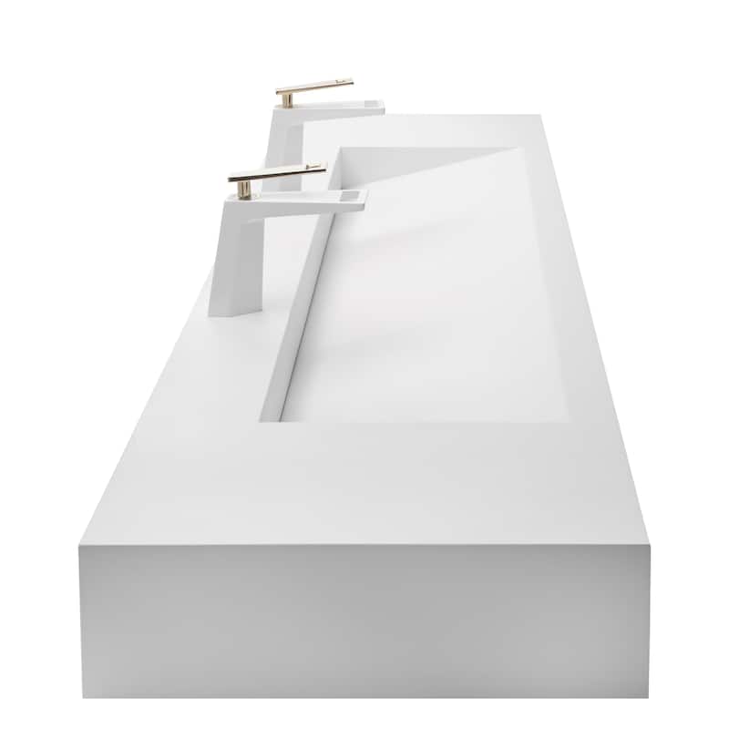 Pyramid Solid Surface Wall Mounted Sink - 72" x 18.9" x 5.1" - White