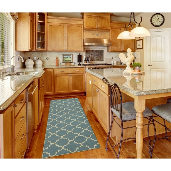 Maxy Home Hamam Moraccan Trellis Sage Green 1 ft. 10 in. x 6 ft. 9 in. Rubber Backed Runner Rug - 1'10 x 6'9