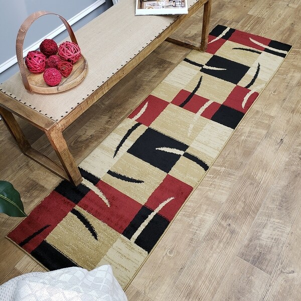 Maxy Home Pasha Contemporary Boxes Multicolor 2 ft. 7 in. x 10 ft. Rug Runner - 2'7 x 10'