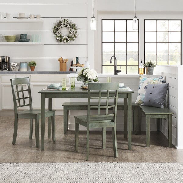 Wilmington II Rectangular Antique Sage Green Breakfast Nook Set by