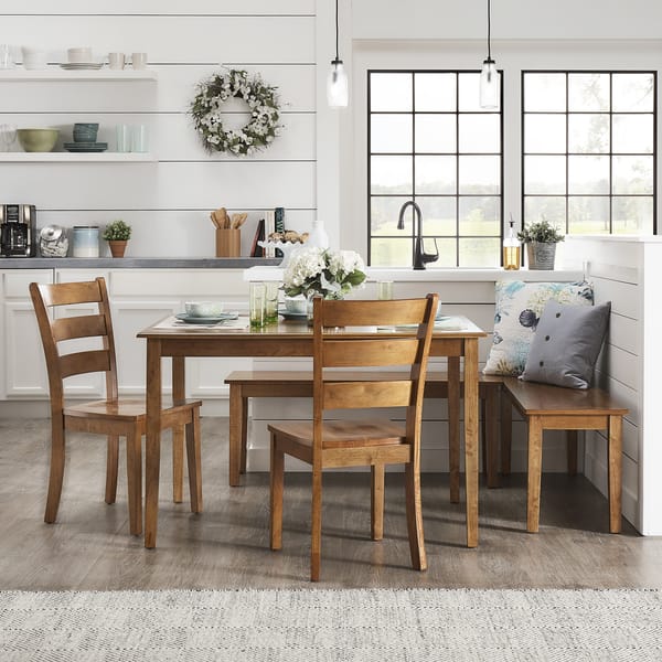 Wilmington Ii Rectangular Oak Finish Breakfast Nook Set By Inspire Q Classic Overstock 21702971