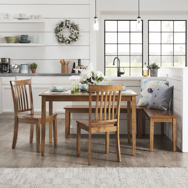 Wilmington II Rectangular Oak Finish Breakfast Nook Set by iNSPIRE