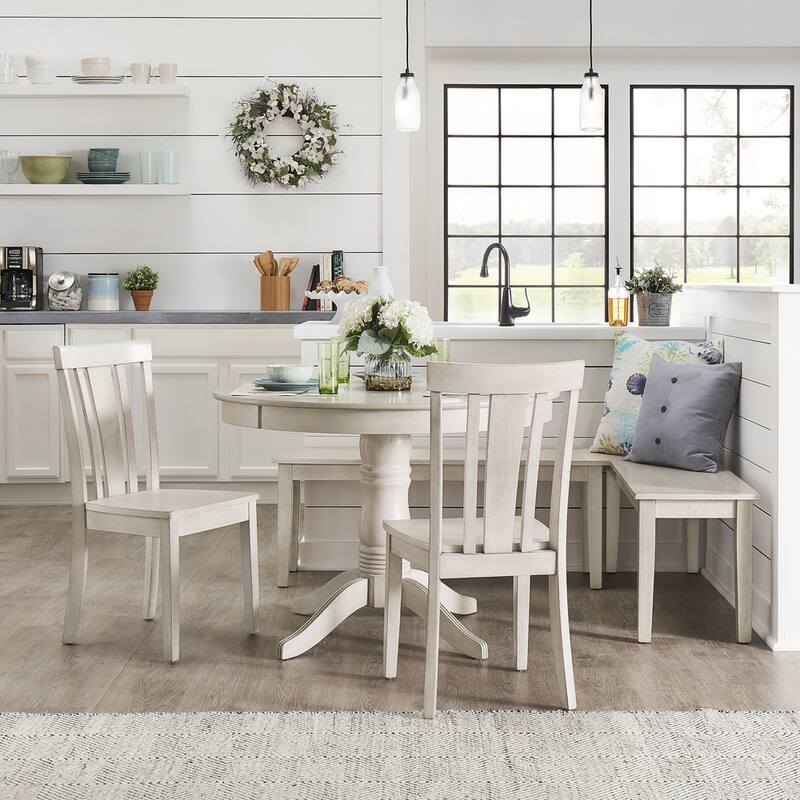 Wilmington II Round Pedestal Base Antique White Breakfast Nook Set by iNSPIRE Q Classic