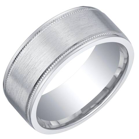 Mens Classic Sterling Silver Wedding Ring Band in Milgrain Brushed Matte 8mm Comfort Fit