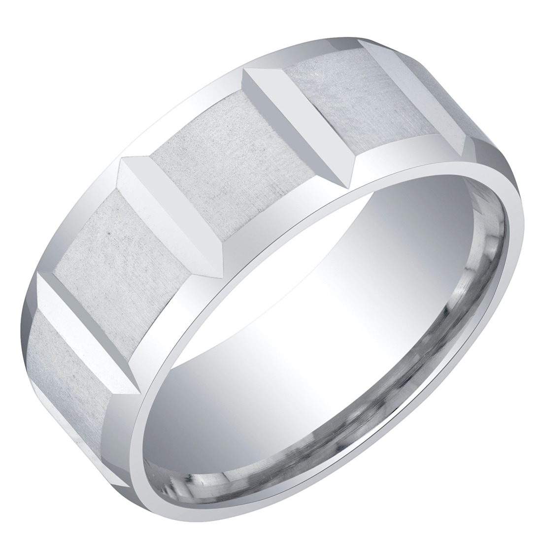 Solid Sterling Silver Mens Black Diamond Polished and Satin Ring