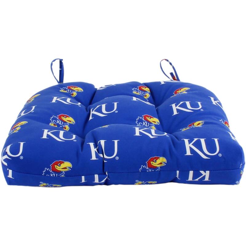 Kansas Jayhawks Indoor / Outdoor Seat Cushion Patio D Cushion 20" x 20", 2 Tie Backs - 20" x 20" x 3"