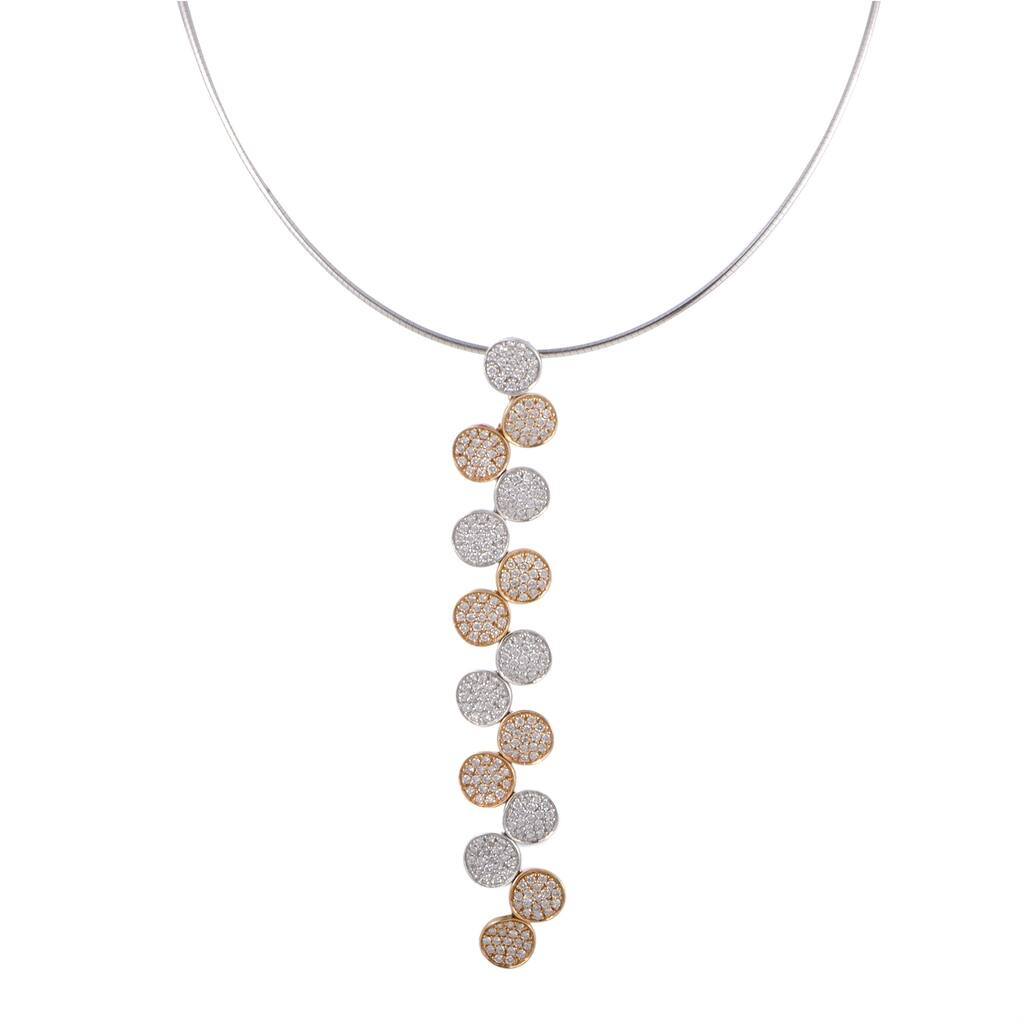 Centoventuno White and Rose Gold Cascading Diamond Pave Discs Pendant Necklace