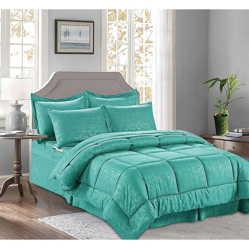 Elegant Comfort 8-PIECE Bed-in-a-Bag Bamboo Design Comforter with Storage Pockets