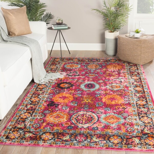 Quince Medallion Pink/ Orange Area Rug - 7'10" x 9'10"