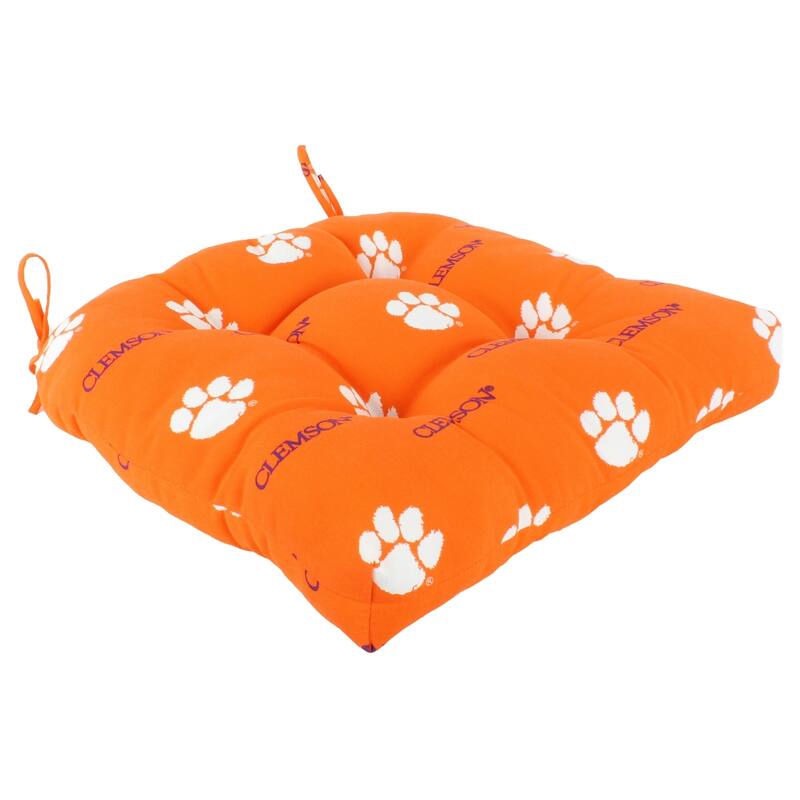 Clemson Tigers Indoor / Outdoor Seat Cushion Patio D Cushion 20" x 20", 2 Tie Backs - 20" x 20" x 3"