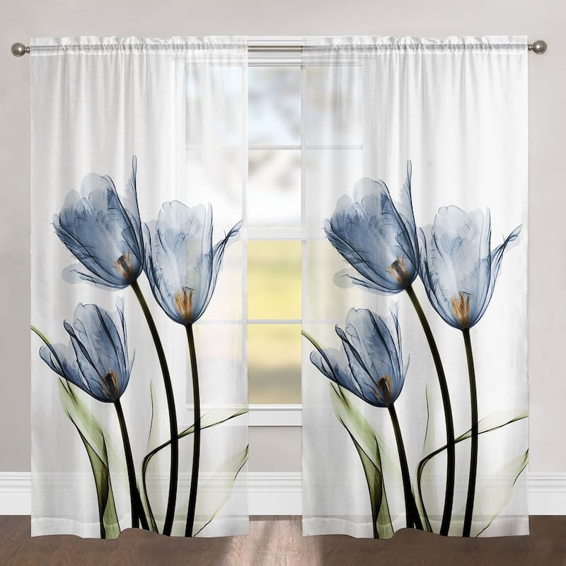 Laural Home Blooming Tulip Trio 84 Inch Sheer Curtain Panel - 84l"x50w" - 50" x 84"