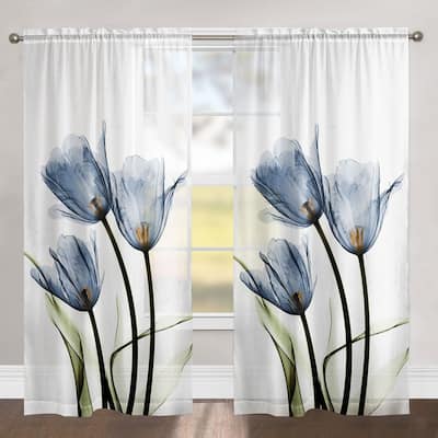 Laural Home Blooming Tulip Trio 84 Inch Sheer Curtain Panel - 84l"x50w" - 50" x 84"