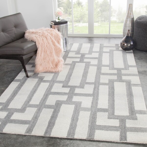 Crawford Handmade Geometric Cream/ Gray Area Rug - 7'10" x 10'10"