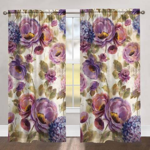 Laural Home Blue and Purple Florals Room Darkening Window Panel (Single) - 84l"x50w"