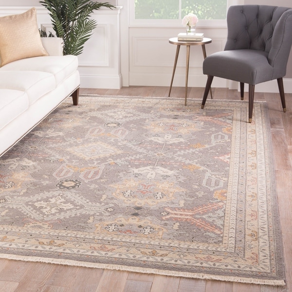 Setenay Hand-Knotted Medallion Gray/ Gold Area Rug - 8'10" x 11'9"