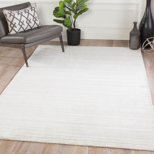 Menzel Handmade Solid Ivory/ Light Gray Area Rug - 8'10" x 11'9"
