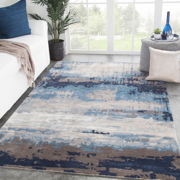 Ilsted Handmade Abstract Blue/ Gray Area Rug - 5' x 8'