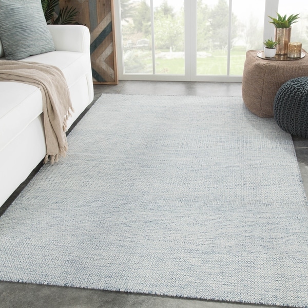 Provence Handmade Geometric Light Blue/ Ivory Area Rug - 2' x 3'