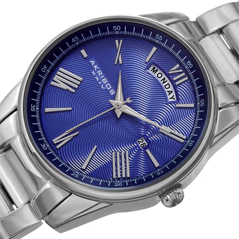 Akribos XXIV Men's Calendar Date Stainless Steel Silver-tone Bracelet Watch