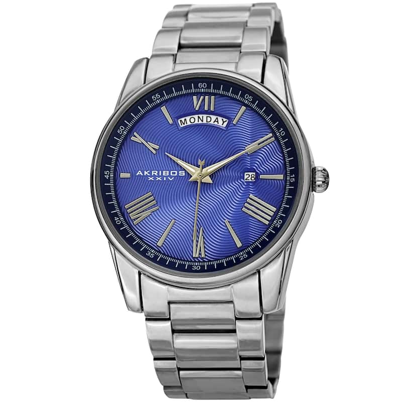 Akribos XXIV Men's Calendar Date Stainless Steel Silver-tone Bracelet Watch