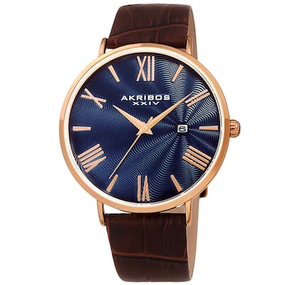 Akribos XXIV Men's Classic Date Brown Leather Strap Watch