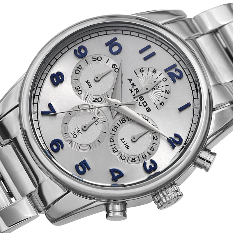 Akribos XXIV Men's Rugged Chronograph Silver-tone Stainless Steel Bracelet Watch