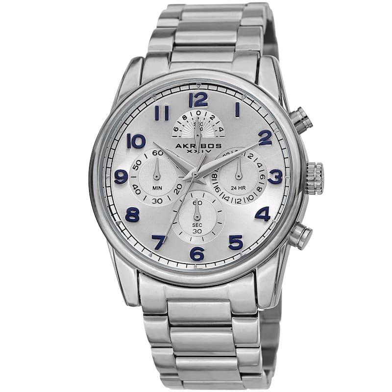 Akribos XXIV Men's Rugged Chronograph Silver-tone Stainless Steel Bracelet Watch