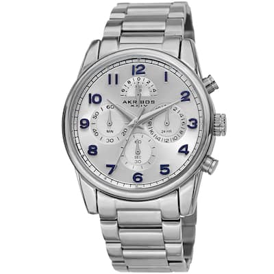 Akribos XXIV Men's Rugged Chronograph Silver-tone Stainless Steel Bracelet Watch