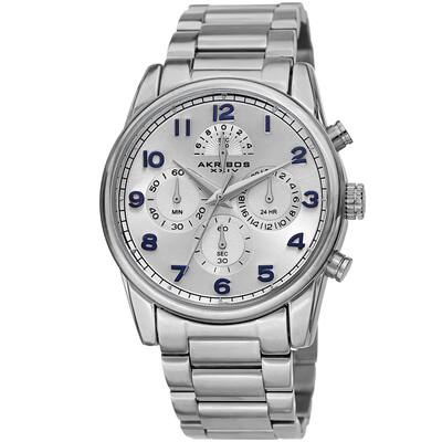 Akribos XXIV Men's Rugged Chronograph Silver-tone Stainless Steel Bracelet Watch