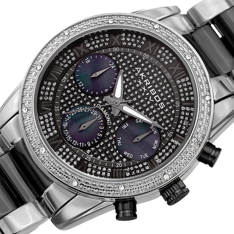 Akribos XXIV Men's Diamond Date Beaded Two-tone Bracelet Watch