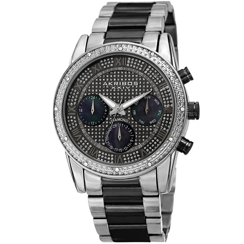 Akribos XXIV Men's Diamond Date Beaded Two-tone Bracelet Watch