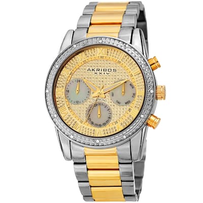 Akribos XXIV Men's Diamond Date Beaded Two-tone Bracelet Watch