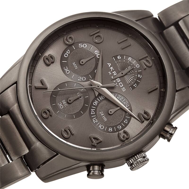 Akribos XXIV Men's Rugged Chronograph Grey Stainless Steel Bracelet Watch