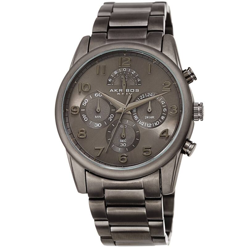 Akribos XXIV Men's Rugged Chronograph Grey Stainless Steel Bracelet Watch