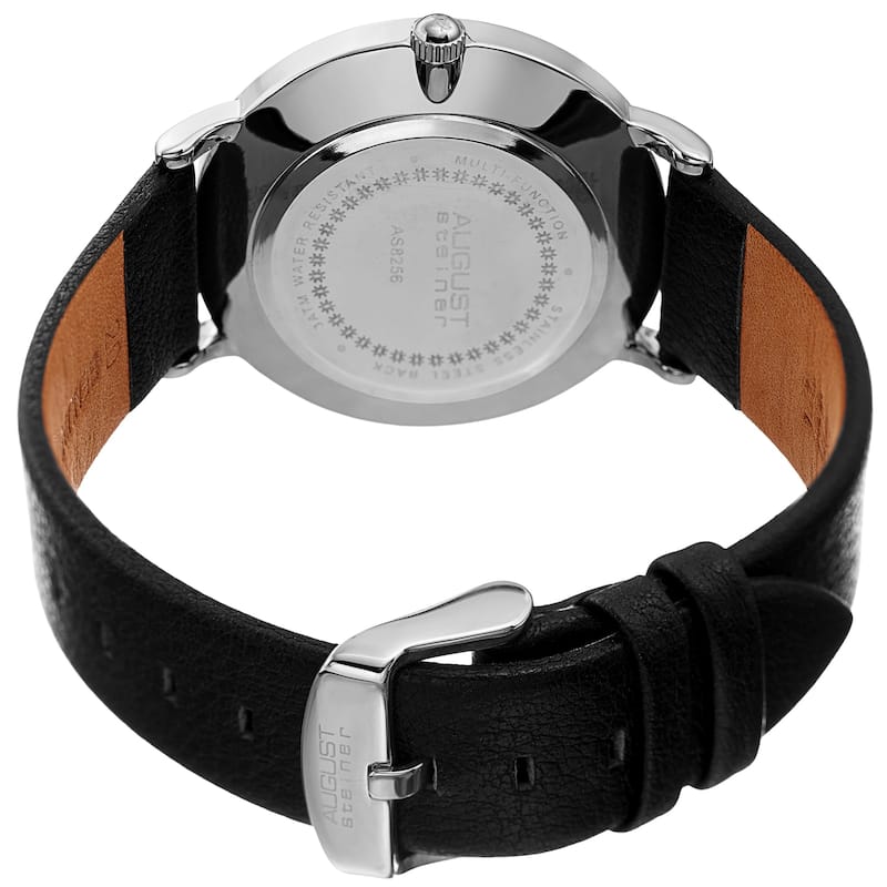 August Steiner Men's Date Multifunction Black Leather Strap Watch