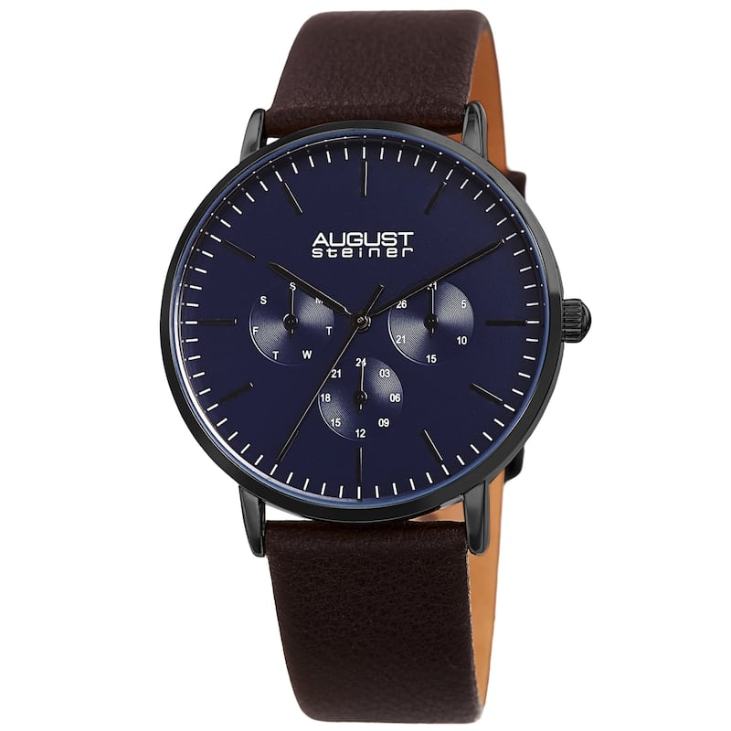 August Steiner Men's Date Multifunction Brown Leather Strap Watch