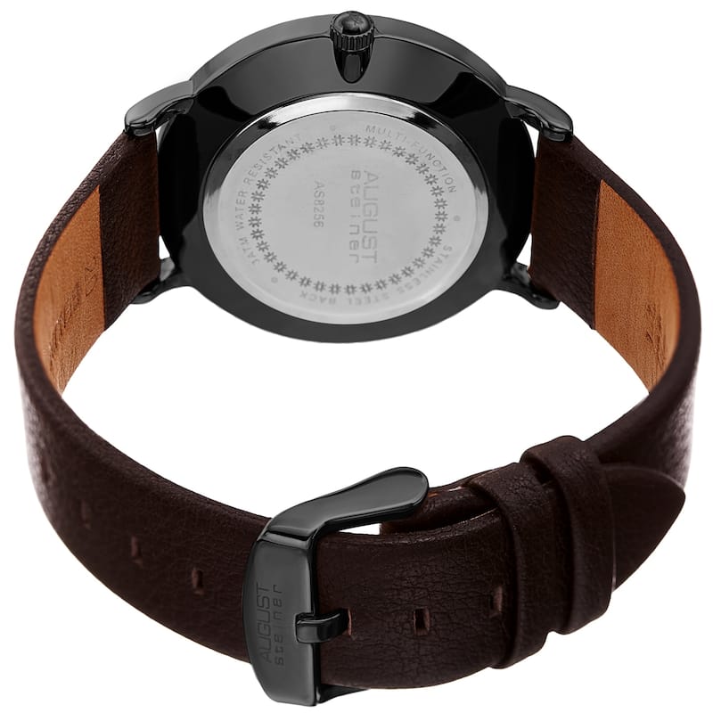 August Steiner Men's Date Multifunction Brown Leather Strap Watch