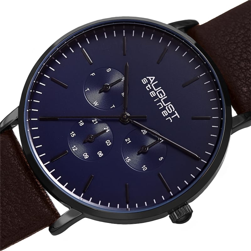 August Steiner Men's Date Multifunction Brown Leather Strap Watch