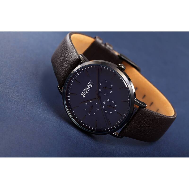 August Steiner Men's Date Multifunction Brown Leather Strap Watch