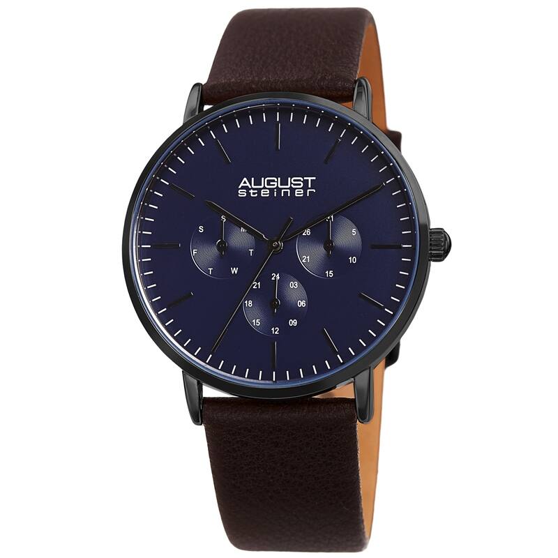August Steiner Men's Date Multifunction Brown Leather Strap Watch
