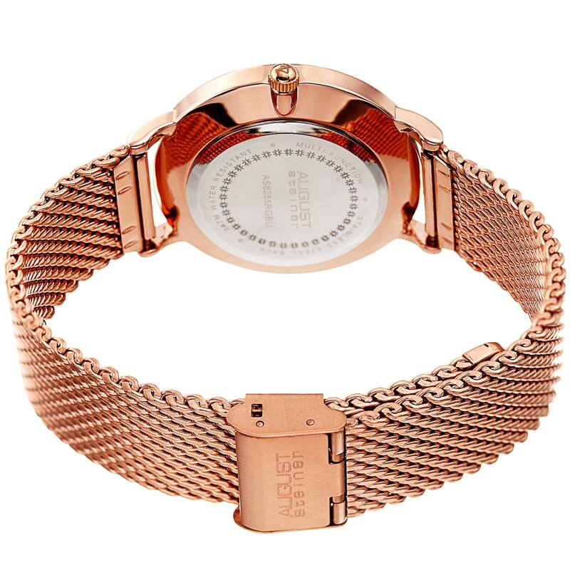 August Steiner Men's Date Multifunction Rose-tone Stainless Steel Mesh Strap Watch