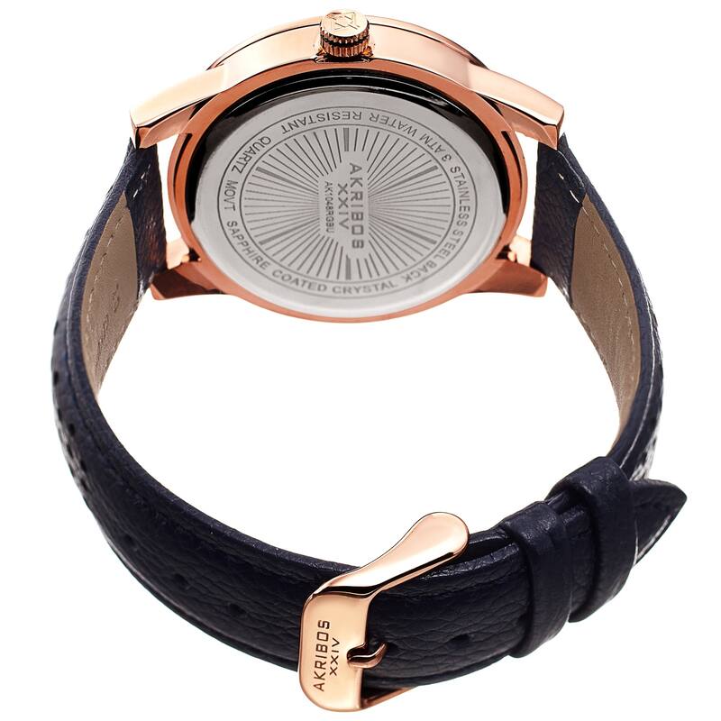 Akribos XXIV Men's Classic Perforated Blue Leather Strap Watch
