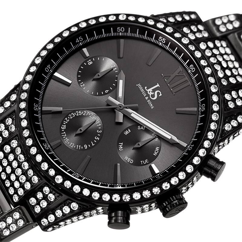 Joshua & Sons Men's Calendar Date Radiant Crystal Black Bracelet Watch